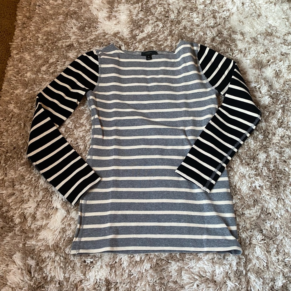 J. Crew Gray and Black Striped Top